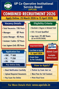 Read more about the article UP Co‑Operative Institutional Service Board (UPCISB) Combined Co‑Operative Banking & Technical Services Recruitment 2026