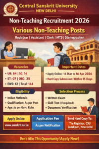 Read more about the article Central Sanskrit University CSURecruitment 2026