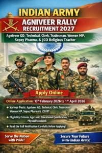 Read more about the article Indian Army Agniveer Rally Online Form 2026 for Sepoy Pharma, Soldier Posts
