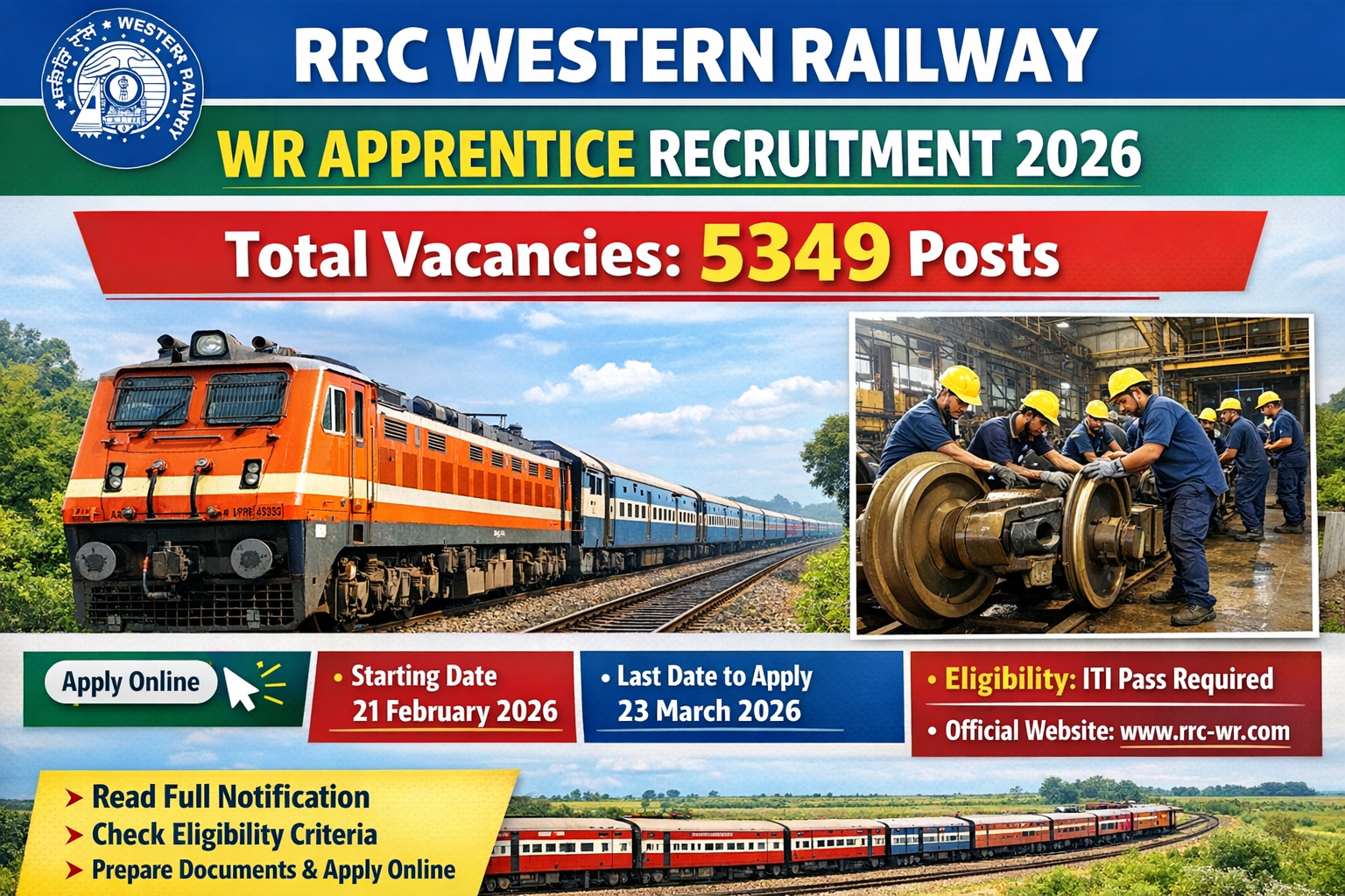 Read more about the article Railway RRC Western Region Apprentice Recruitment 2026 – 5349 Vacancies