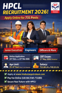 Read more about the article HPCL Recruitment 2026 – Apply Online for 731 Officer, Junior Executive, Engineer & Other Posts