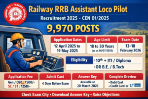 Read more about the article Railway RRB Assistant Loco Pilot (ALP) CEN 01/2025 Recruitment 2025