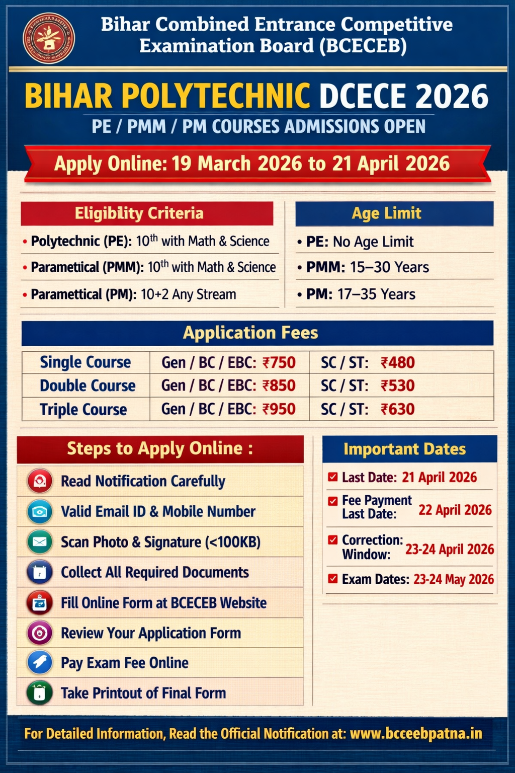 Read more about the article Bihar BCECEB Diploma Certificate Entrance Competitive Examination (DCECE) 2026 –