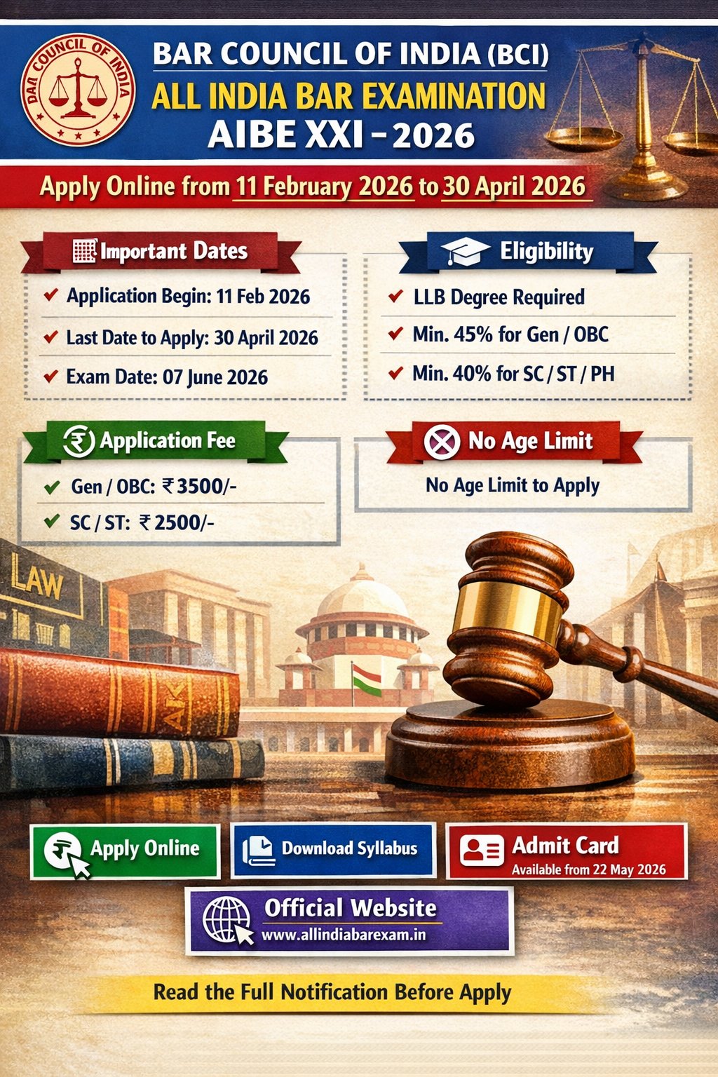 You are currently viewing All India Bar Examination AIBE 21st Apply Online Form