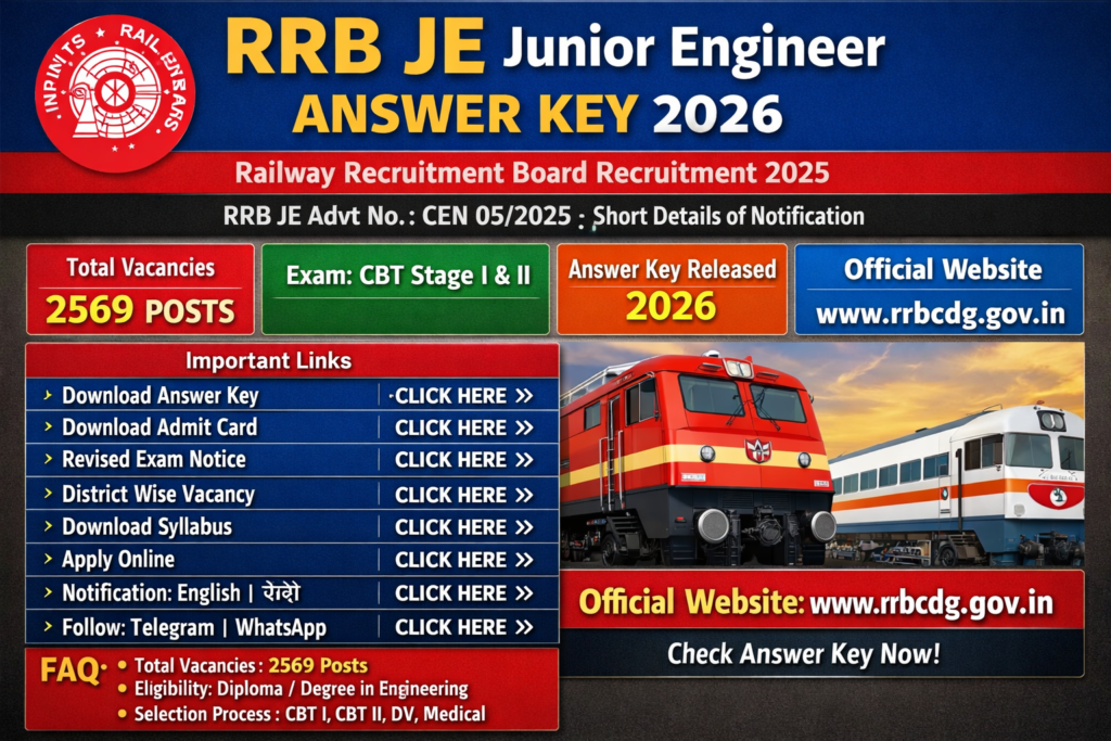 RRB JE Junior Engineer Answer Key 2026