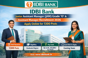 Read more about the article IDBI Bank Junior Assistant Manager (JAM) Grade ‘O’ and Assistant Manager Recruitment 2026: Apply Online for 1300 Posts