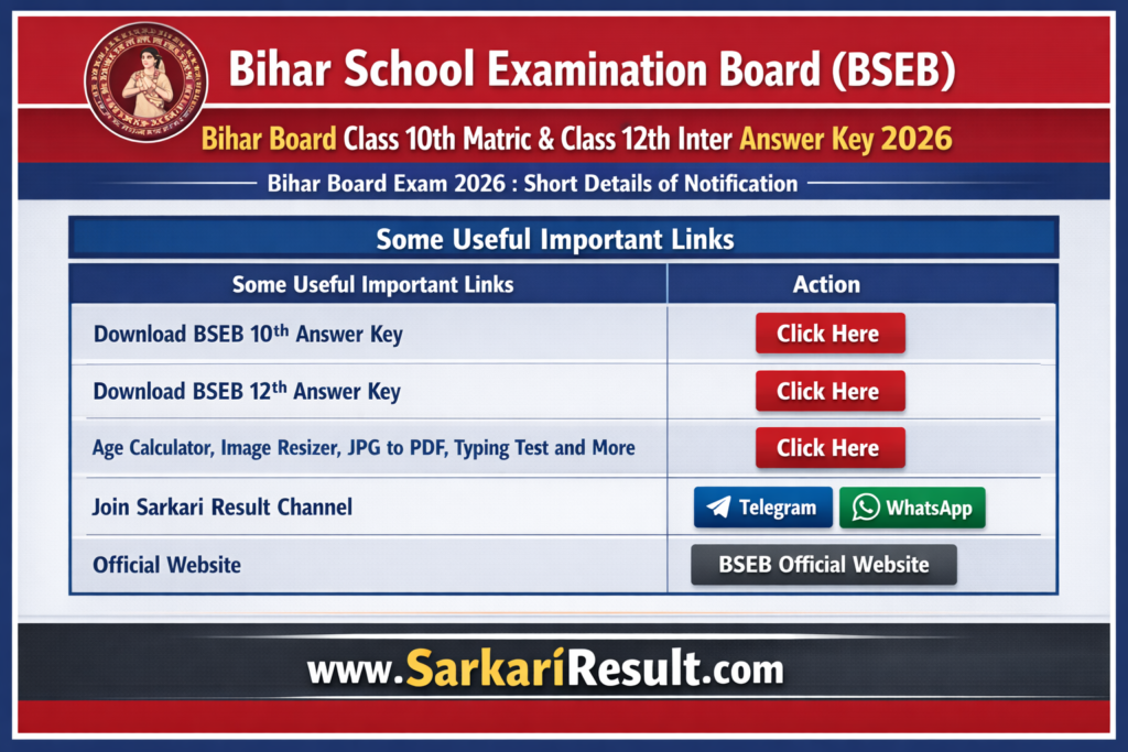 Bihar Board Class10 Matric Exam Answer Key